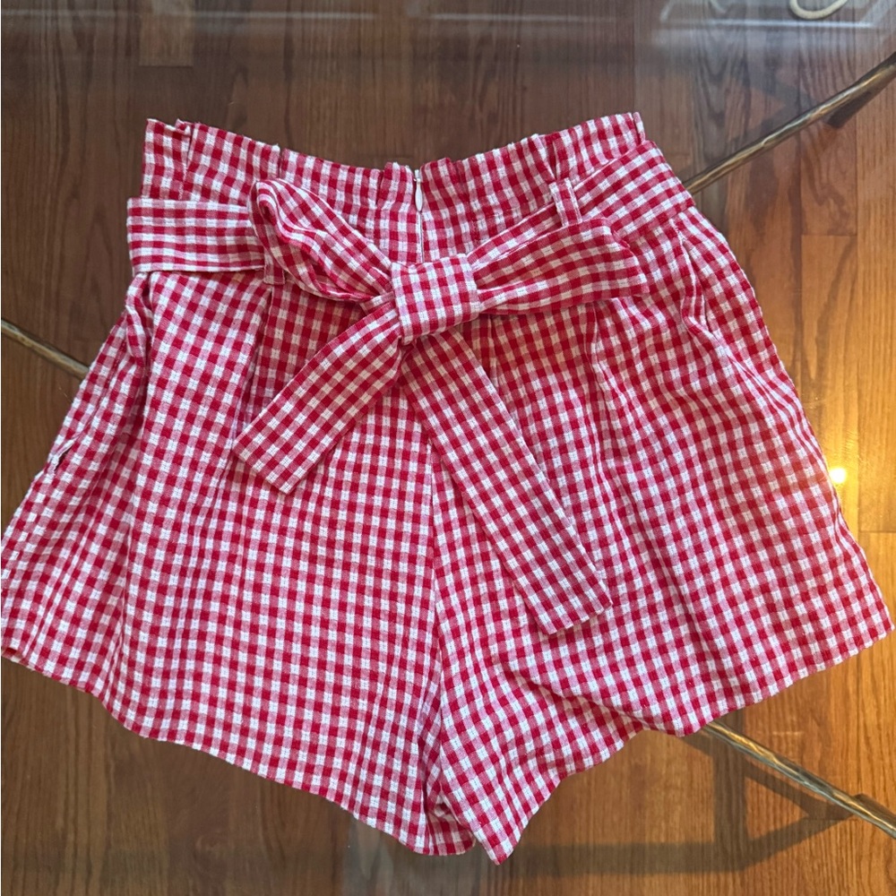 NWOT Privacy Please x Revolve Red Gingham Paperbag Tie-Waist Women's Shorts  XXS - Picture 3 of 10